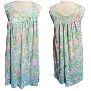 Vintage 60s Pastel Floral Sleeveless Scoop Neck Nightgown Leisure Lounge Dress S